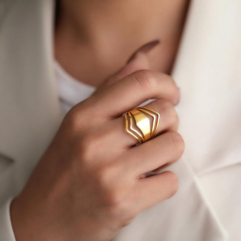 Stainless Steel Ring Geometric Rhombus  Rings -JW00036-Veeddydropshipping