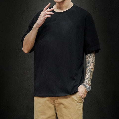 T Shirt Casual Solid Short Sleeve Classical Tee Mens 100% Cotton Oversized Hip-Hop Top -Veeddydropshipping