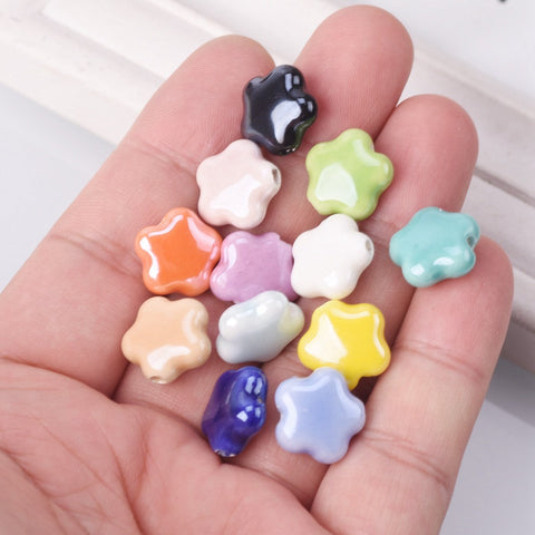 Star Flower Shape Shiny Glossy Glazed Loose Beads lot for DIY -JW01536-Veeddydropshipping