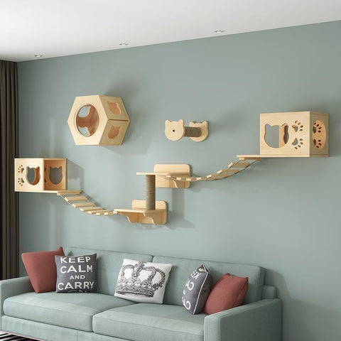 Solid Wood Cat Wall Mounted Climbing Frame-HA01440-Veeddydropshipping