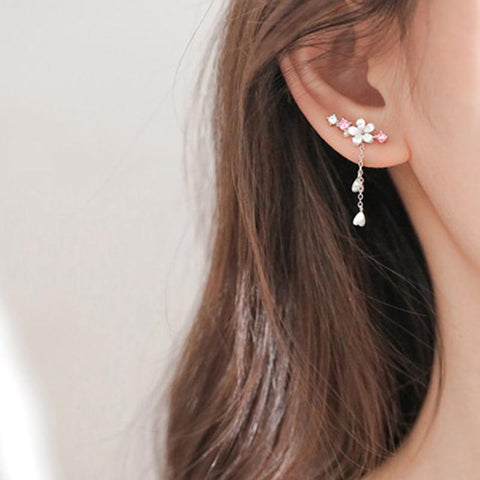 Pink Cherry Blossom Clavicle Chain Jewelry Set -JW00310-Veeddydropshipping