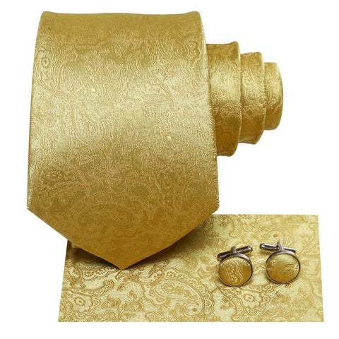 Floral Yellow Gold Ties and Handkerchiefs Cufflinks Set Men-JW01306-Veeddydropshipping