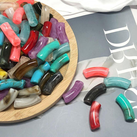 Acrylic Curved Tube Color Imitation Gemstone Slide Beaded For DIY -JW01543-Veeddydropshipping
