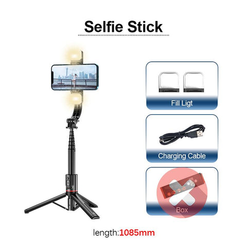 Foldable Wireless Bluetooth Selfie Stick Tripod with Bluetooth shutter Fill Light Aluminum -CE00314-Veeddydropshipping
