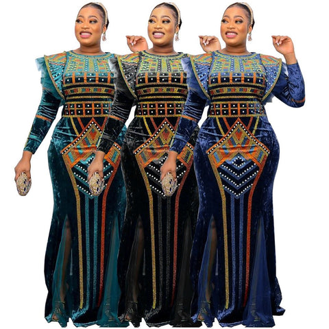 Plus Size Velvet African Party Dresses-WF01516-Veeddydropshipping