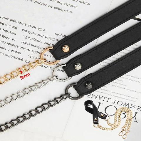 Shoulder Crossbody Bag Strap Black PU Leather Handle with 9mm-BS00677-Veeddydropshipping