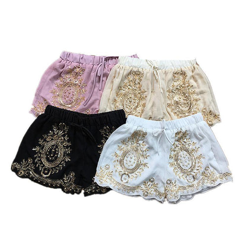bead work chiffon shorts women-WF00559-Veeddydropshipping