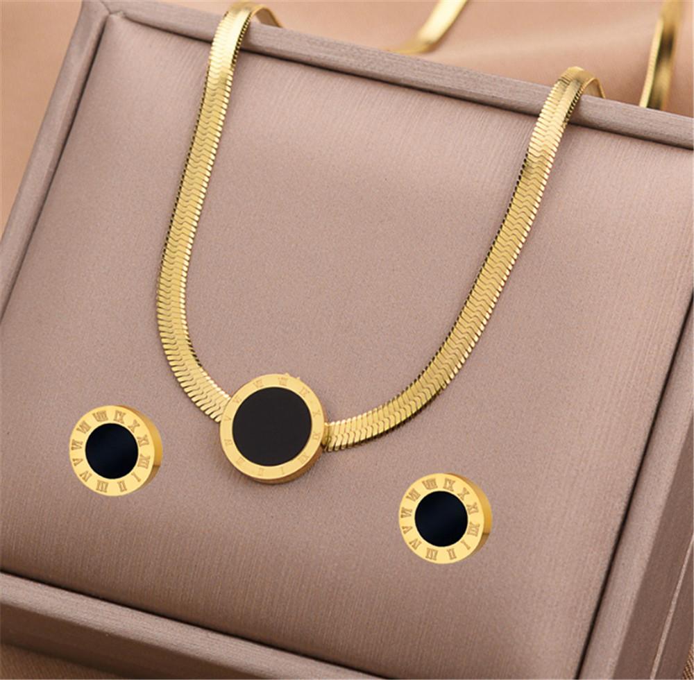 Stainless Steel Simple Numerals Fashion Earrings  Necklace Set  -JW00245-Veeddydropshipping