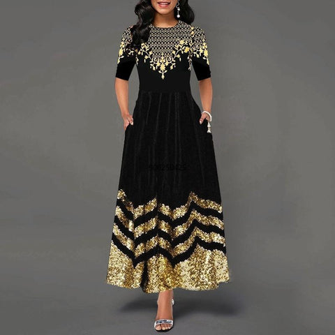 Women Scoop Neck Dress Half Sleeve-WF01674-Veeddydropshipping