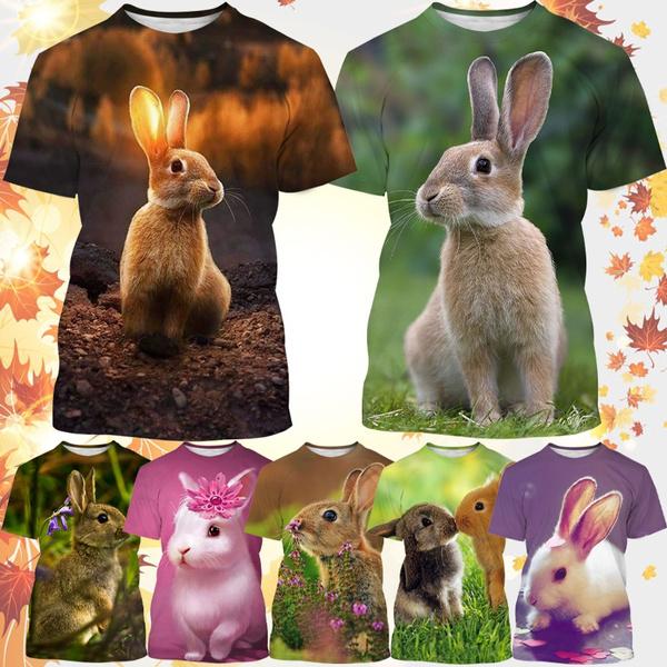 Casual T-shirt Cute Rabbit Pattern Summer Unisex Short Sleeve Round Neck Hip Hop T-Shirt-Veeddydropshipping
