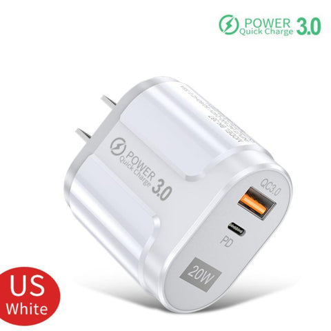 USB Fast Charger 20W PD Fast Charging QC3.0 Mobile Phone Charger-PA00028-Veeddydropshipping