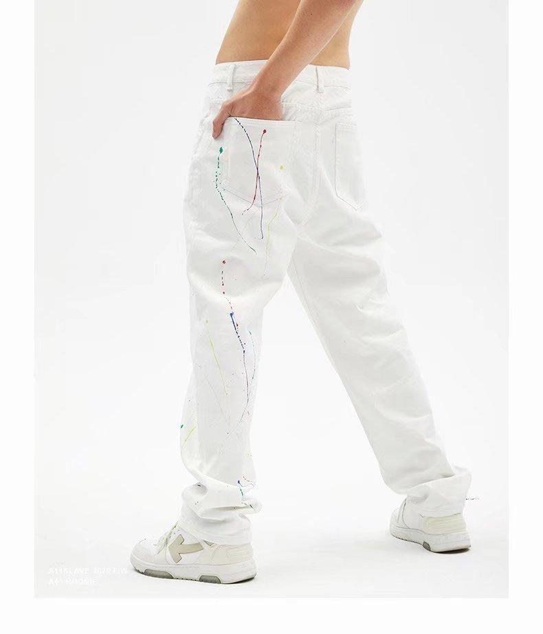 trendy brand, speckled jeans, straight tube-MF00641-Veeddydropshipping
