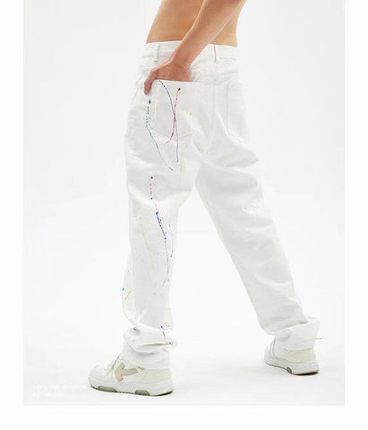 trendy brand, speckled jeans, straight tube-MF00641-Veeddydropshipping