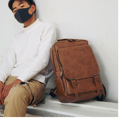 Casual Fashion Bags For Men Retro Zipper PU Leather Backpacks Male-BS00337-Veeddydropshipping