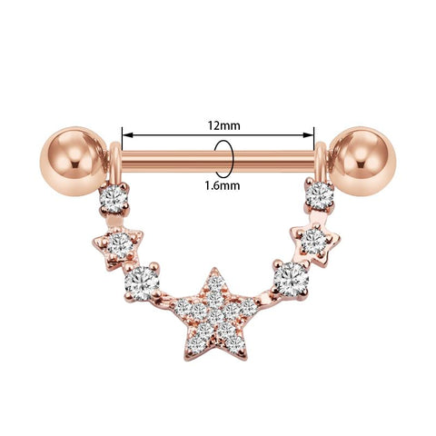 14G Nipple Rings Piercing Star Centered Filigree Steel Body Jewelry-JW01380-Veeddydropshipping
