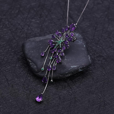 Natural Amethyst Gemstone Pendants 925 Sterling Sliver Necklace -JW00094-Veeddydropshipping