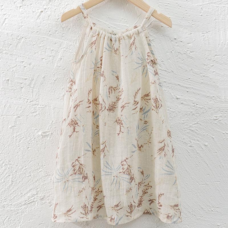Summer Kids Girls Linen Flower Print Dress-Veeddydropshipping