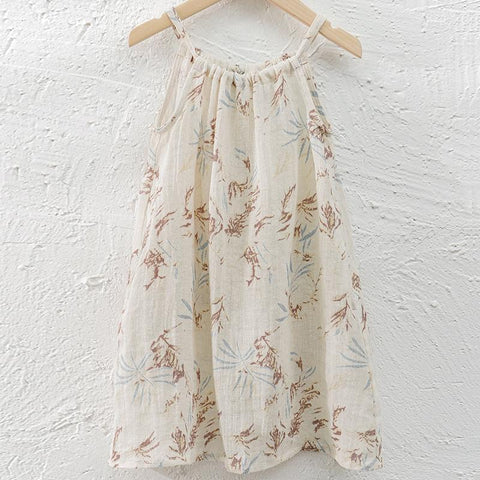Summer Kids Girls Linen Flower Print Dress-Veeddydropshipping