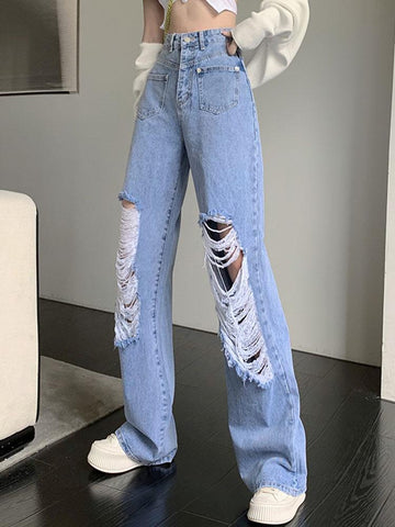 Hollow Out Ripped Jeans for Women-Veeddydropshipping