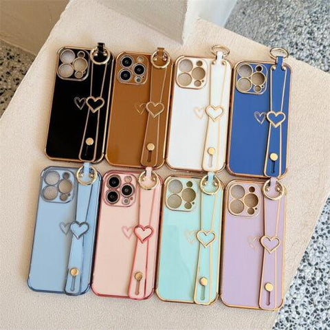 Heart Wrist Strap Stand Silicone Case Cover For iPhone 14 11 12 13 Pro Max XR 8-PA00142-Veeddydropshipping