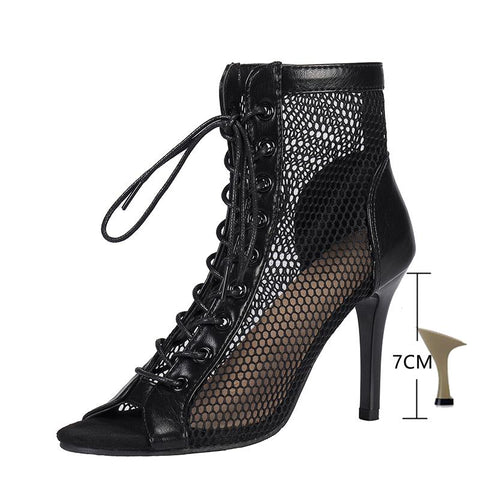 Shoes Summer 2022 Trend Black Lace-Up Sexy Peep Toe Boots-BS00804-Veeddydropshipping