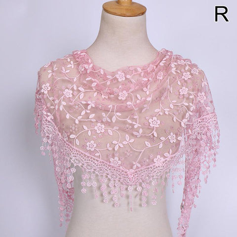 Flower Print Hollow Out Tassel Shawl-WF01204-Veeddydropshipping