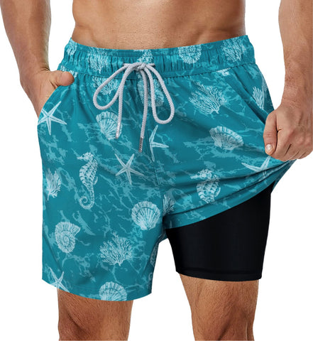 Mens Swimming Trunks with Compression Liner Stretch Mens Swimwear -OS00020-Veeddydropshipping