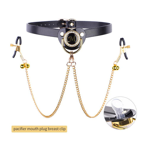 Adult Pacifier Mouth Gag with Gold Chain Nipple Clamps Breast Clip Slaves -BH01216-Veeddydropshipping