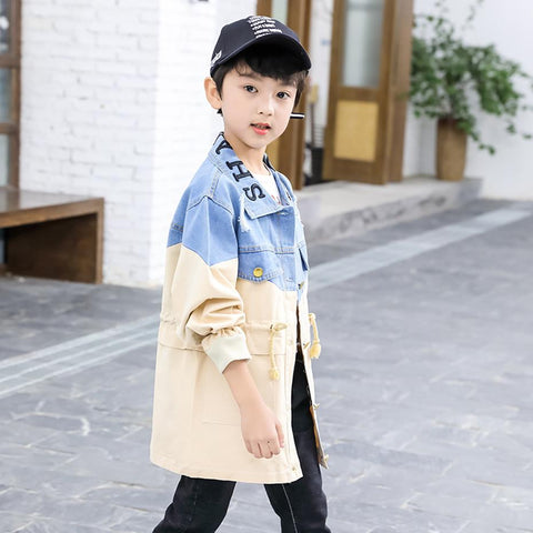 Boys Long Jacket Outerwear Patchwork Coat-Veeddydropshipping