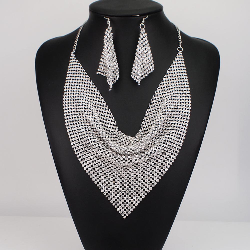 Metal Slice Bib Choker  Wedding Fashion Jewelry Sets -JW00348-Veeddydropshipping