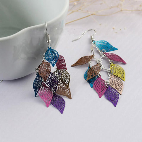 Fashion Drop Earrings Leaf Colorful Feather Pendant Tassel For Women -JW01460-Veeddydropshipping
