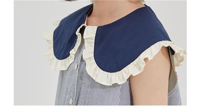 Summer Girls Sweet Dresses Kids Lace Collar Striped Dress-Veeddydropshipping