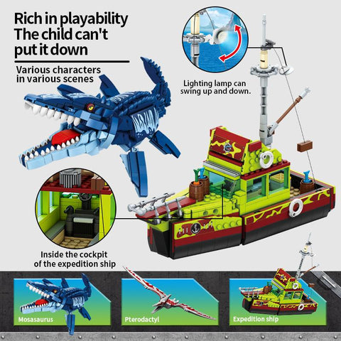 Building Blocks Dinosaur Ideas MOC Animal Escape Mosasaurus Ocean-TB01487-Veeddydropshipping