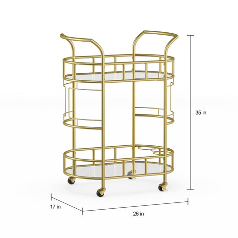 Bar Cart Gold Metal and Glass Serving Cart-HA01686-Veeddydropshipping