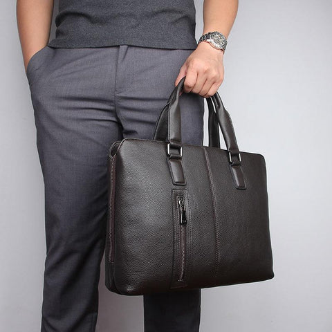 Genuine Leather 14&#39;&#39; Laptop Office Men Briefcase-BS00495-Veeddydropshipping