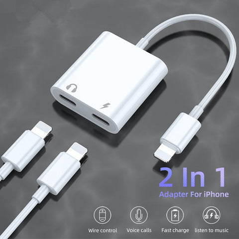 Dual Lighting Audio Adapter For IPhone XS MAX XR X 8 Plus 3.5mm Jack Earphone-PA00994-Veeddydropshipping