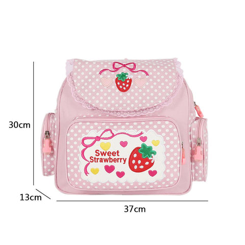 Cute Strawberry Embroidery Student Mochila Dots Multi-Pocket Nylon Fashion-BS00009-Veeddydropshipping