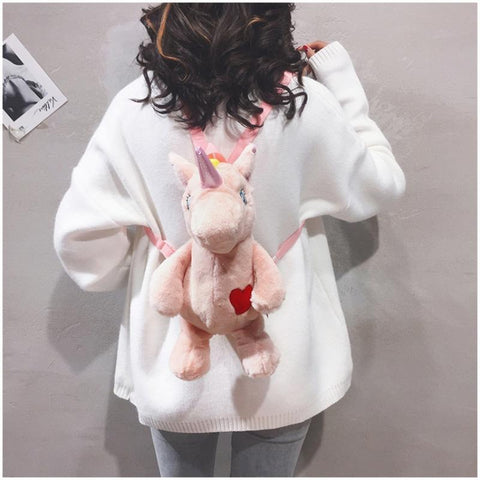 40cm Fluffy Unicorn Plush Backpack Kawaii Kindergarten- TB00069-Veeddydropshipping