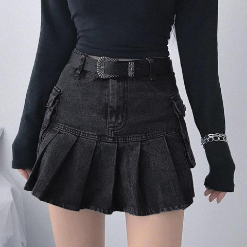Women Korea Vintage Pleated High Waisted Skirts-WF00389-Veeddydropshipping