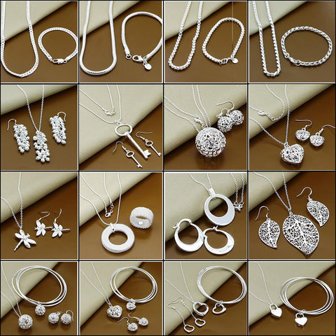 925 Sterling Silver Snake Chain Jewelry Sets Necklace Earrings Sets- JW00267-Veeddydropshipping
