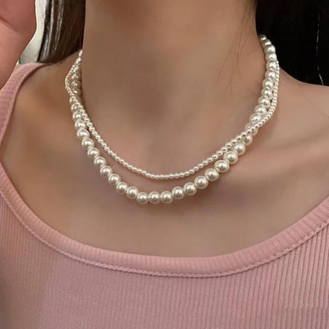 Fashion Double Pearl Necklace For Women Choker Jewelry White Round Wedding -JW00142-Veeddydropshipping
