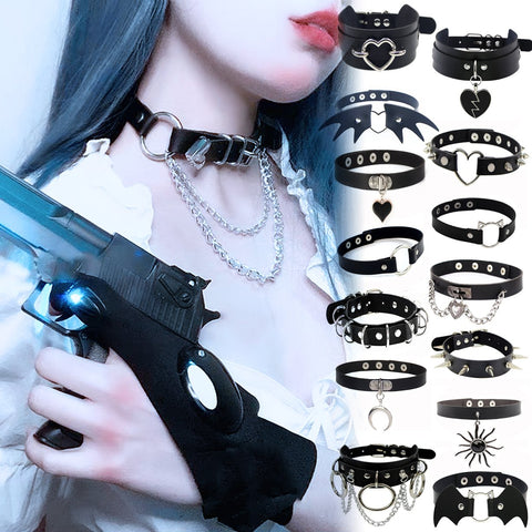 Leather Chain Heart Pendant Necklaces  Punk Neck -JW01216-Veeddydropshipping
