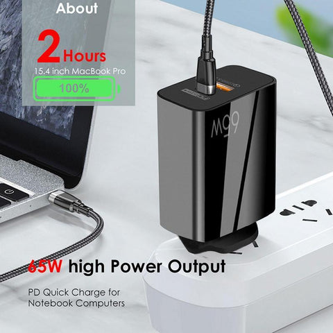 65W GaN Charger USB C Charger Quick Charge3.0 PD Type C Mobile Phone Adapter-PA00382-Veeddydropshipping
