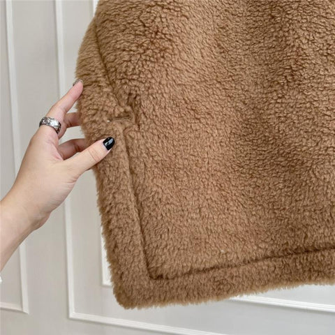 Female Winter Camel Jacket Gray Sheep Wool Coat-WF00213-Veeddydropshipping