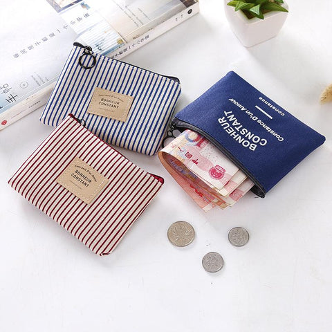 Data Cable Organizer Coin Bag Purse Women Stripe Coin Money Card Holder Wallet Case Zipper-PA00901-Veeddydropshipping