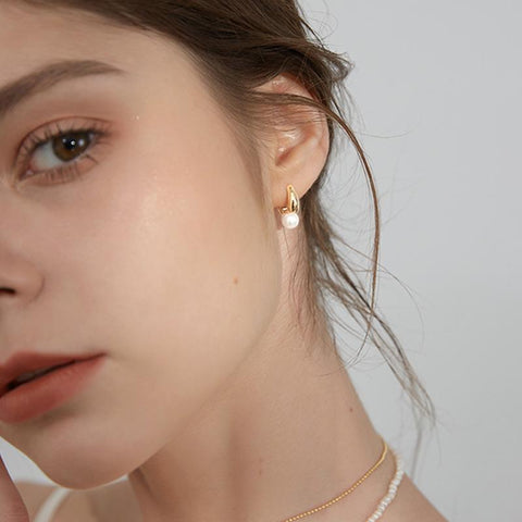 Simple Celebrity Style Gold Pearl Drop Earrings For Woman-JW00145-Veeddydropshipping