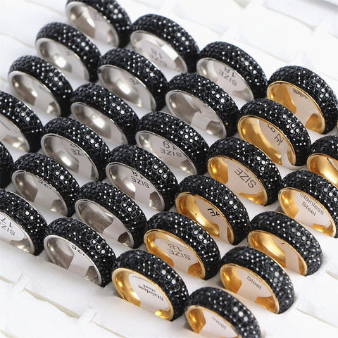36pcst  Fashion Rhinestones Stainless Steel Rings -JW00415-Veeddydropshipping