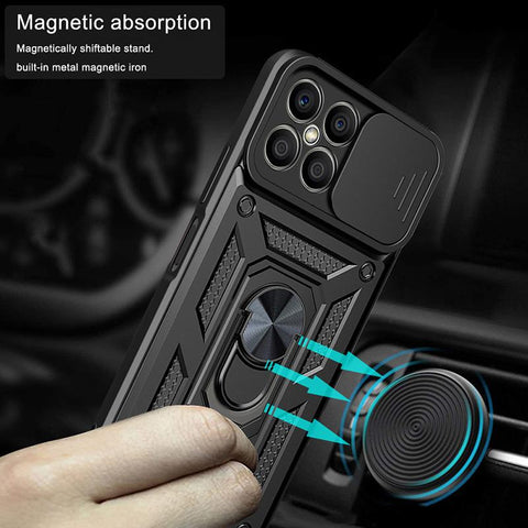 For Huawei Honor X8 Case Rugged Armor Magnetic Car Ring Phone Cases For Honor-PA00258-Veeddydropshipping