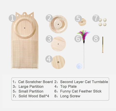 Solid Wood Cat Scratcher Turntable Tracks-HA01439-Veeddydropshipping
