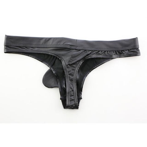Faux Leather Briefs Men&#39;s Open Pouch Bag Sexy Underwear Men-MF01647-Veeddydropshipping